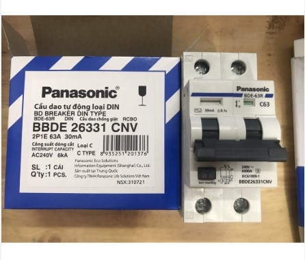 Panasonic Chống Giật 63A-26331 - Át cài ,Aptomat Chống Giật 63A-26331 ( 2P) RCBO