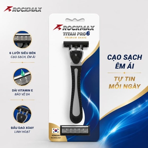Rockmax TITAN PRO6 - Bộ dao cạo râu 6 lưỡi ( 1 cán + 2 dao )