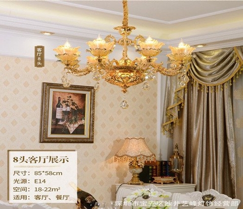 đèn chùm tân cổ điển mạ vàng 8 tay