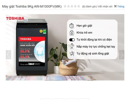 Toshiba M1000V (9kg) - Máy giặt cửa trên 9kg