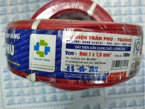 Trần Phú 1x1.0 đỏ - Dây điện đơn mềm ( trafuco )