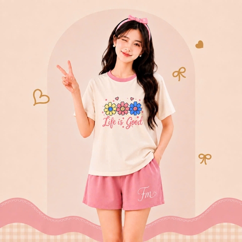 Bộ thả rông cộc tay - Chính hãng FreeMe - có sẵn đệm ngực - không cần mặc áo lót - cotton co giãn 4 chiều