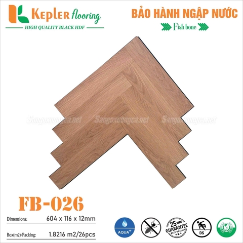 Sàn Gỗ Xương Cá KEPLER FLOORING FB026 - Cốt Gỗ Đen Chịu Nước