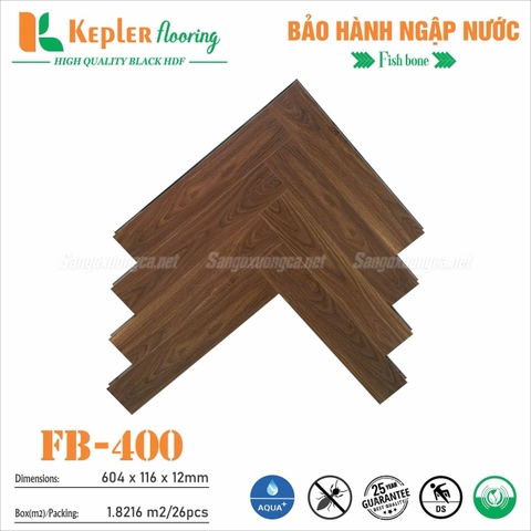 Sàn Gỗ Xương Cá KEPLER FLOORING FB400 - Cốt Gỗ Đen Chịu Nước