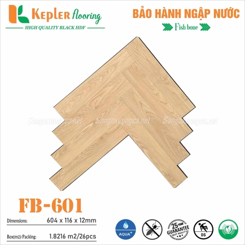 Sàn Gỗ Xương Cá KEPLER FLOORING FB601 - Cốt Gỗ Đen Chịu Nước