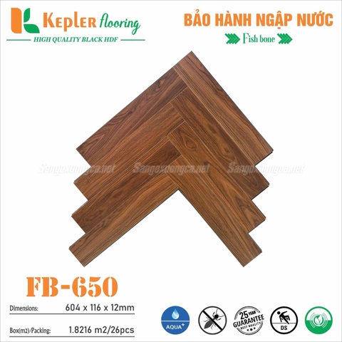 Sàn Gỗ Xương Cá KEPLER FLOORING FB650 - Cốt Gỗ Đen Chịu Nước