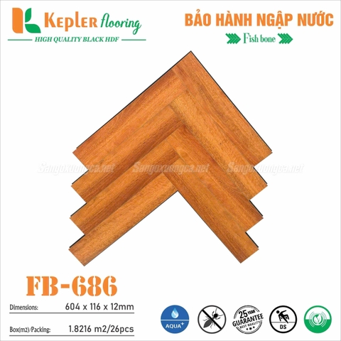 Sàn Gỗ Xương Cá KEPLER FLOORING FB686 - Cốt Gỗ Đen Chịu Nước