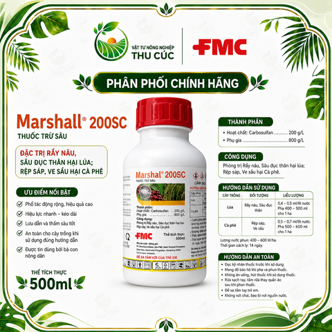 Marshall 200SC 500ml – Carbosulfan 200g/L Trừ Rầy Nâu, Rệp Sáp, Ve Sầu