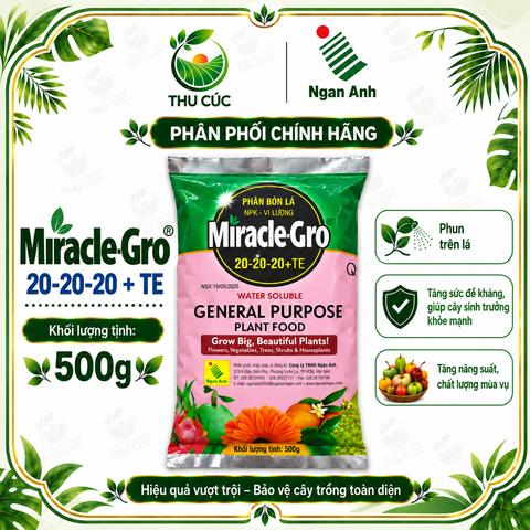 MIRACLE-GRO 20-20-20+TE – Phân Bón Lá NPK Đa Dinh Dưỡng, Hỗ Trợ Cây Sinh Trưởng