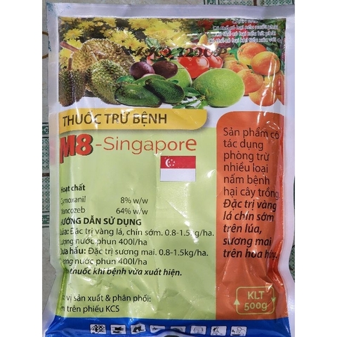 M8 xanh Singapore ( Gói 500 g), phòng trừ nấm bệnh gây hại, cháy lá, thán thư, phấn trắng, mốc sương