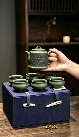COMBO8: 1 ẤM 6 CHÉN Ấm Tường Long – Lục Nê