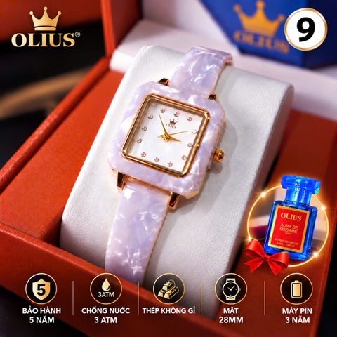 ĐỒNG HỒ NỮ OLIUS MẶT VUÔNG 28MM – MẶT TRẮNG – DÂY ĐỒI MỒI TRẮNG NGÀ – MÁY QUARTZ