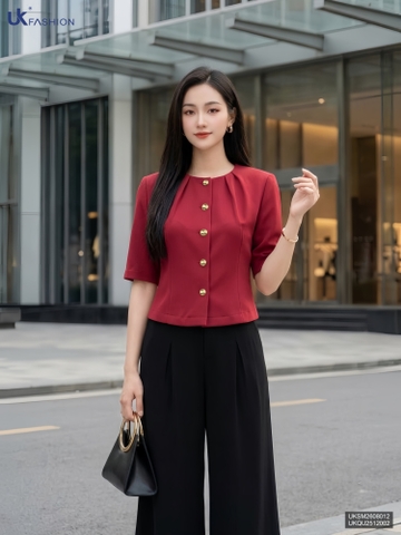 Áo cổ tròn ly cổ tay lỡ UKSM2608012 ( Áo rời không kèm SP ghép set và các PK khác )