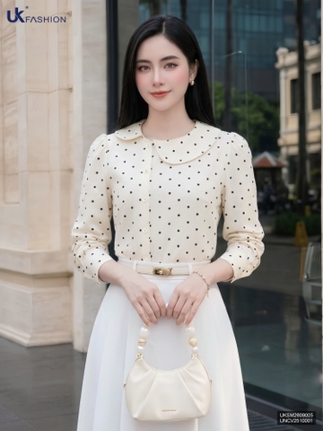 Sơ mi cổ sen vạt lệch chấm bi UKSM2609005 ( Áo rời không kèm CV/QU/PK )