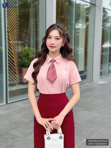 Áo Sơ Mi Cổ Đức Dáng Suông Tay Cộc UK Fashion Công Sở Nữ Thanh Lịch Vải Mềm Mịn UKSM2405020