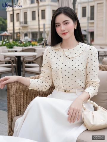 Sơ mi cổ sen vạt lệch chấm bi UKSM2609005 ( Áo rời không kèm CV/QU/PK )