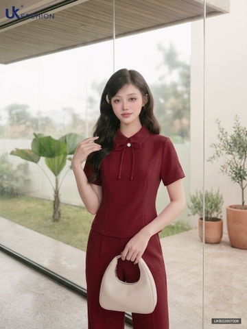 Bộ đồ áo cổ sen + quần ống đứng UKBD2607006 ( Bao gồm cả áo + quần, không kèm các PK khác )