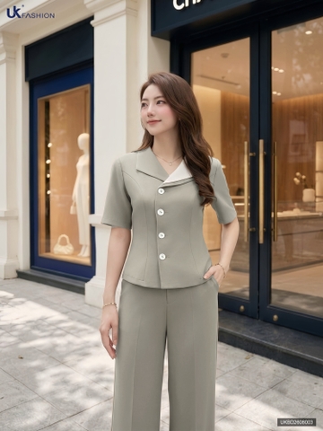 Bộ đồ phối cổ kép đơn + quần ống suông NKBD2608003 ( Bao gồm cả áo + quần, không kèm các PK khác )