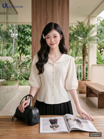 Sơ mi vạt cổ súp peplum đôi UKSM2607010 ( Áo rời không kèm các SP ghép set và PK khác )