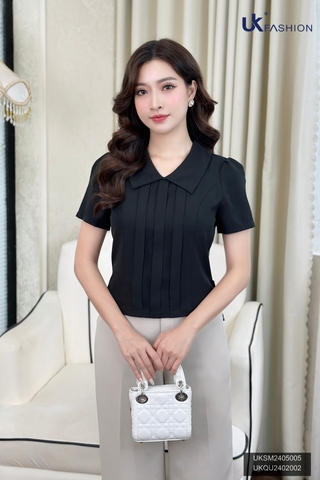 Áo Sơ Mi Cổ Sen Vai Bồng Ly Dọc UK Fashion Công Sở Nữ Thanh Lịch Vải Mềm Mịn UKSM2405005