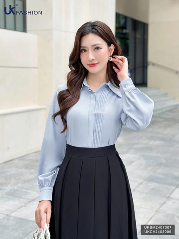 Áo Sơ Mi Cổ Đức Bấu Mí UK Fashion Công Sở Nữ Thanh Lịch Vải Mềm Mịn UKSM2407007