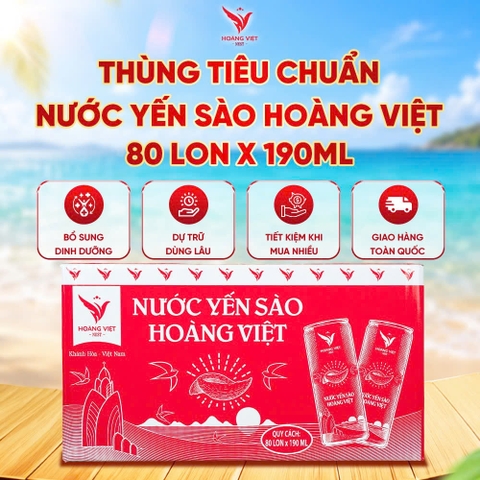 THÙNG TIÊU CHUẨN 80 LON NƯỚC YẾN SÀO HOÀNG VIỆT 190ML