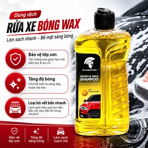 Nước rửa xe bóng wax Gladiator Wash & Wax Shampoo 1L (Carnauba Wax)