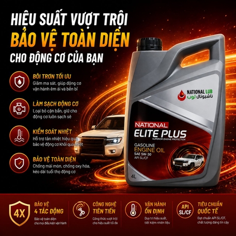 Dầu nhớt động cơ xăng National Elite Plus 5W-30 API SL/CF 4L