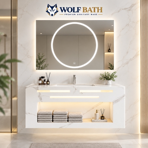 Bộ tủ chậu lavabo gương led nhà tắm Wolf Bath NK03 80 – 100cm