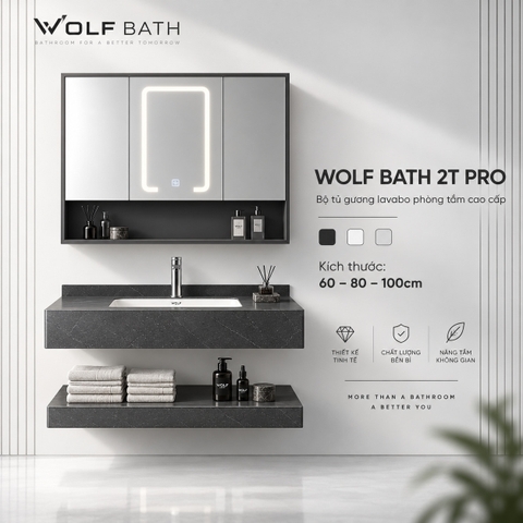Bộ tủ gương lavabo phòng tắm cao cấp Wolf Bath 2T Pro