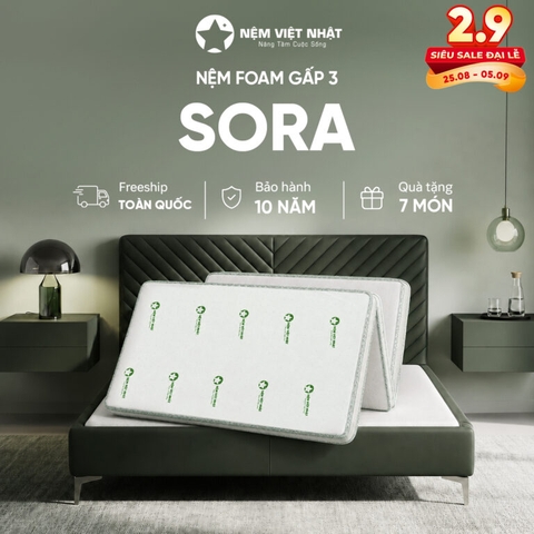 Nệm Foam Gấp 3 Việt Nhật Sora – Êm Ái, Tiện Dụng