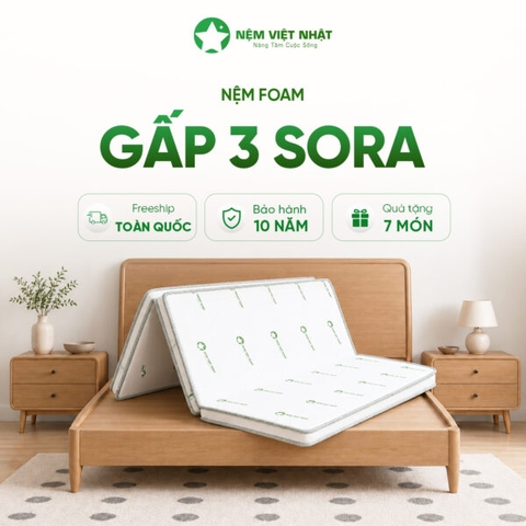 Nệm Foam Gấp 3 Việt Nhật Sora – Êm Ái, Tiện Dụng