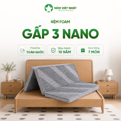 Nệm Foam Gấp 3 Việt Nhật Nano – Êm Ái, Mềm Mại Thoáng Khí Tiện Dụng