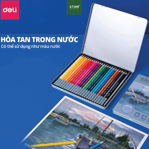 Bút chì màu DELI hộp thiếc