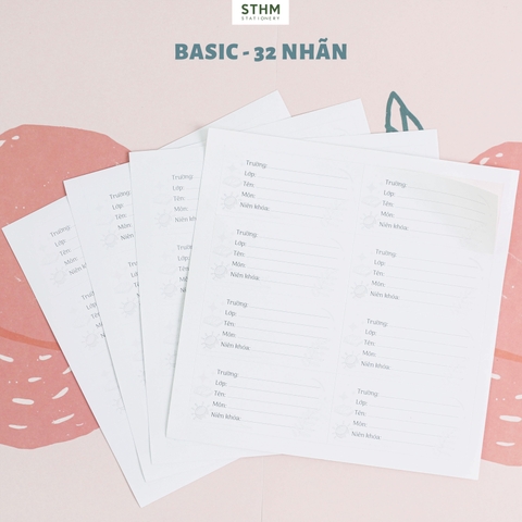 Giấy tự dính Nhãn vở bộ 4 tờ (32 nhãn 7.2x6.3cm)