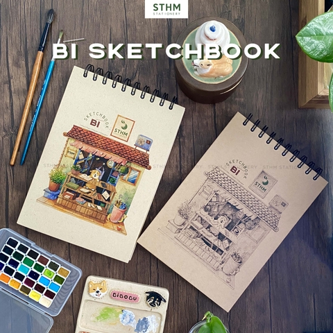 Sổ tay lò xo bìa cứng vẽ chì Bí Sketchbook A5 giấy kem 190gsm