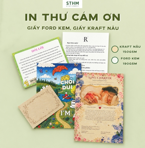 Giấy kem 190gsm/Kraft 150gsm in theo yêu cầu bộ 50 tờ