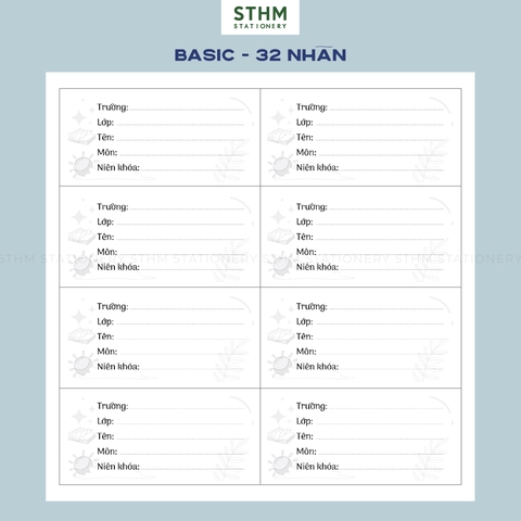 Giấy tự dính Nhãn vở bộ 4 tờ (32 nhãn 7.2x6.3cm)