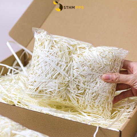 Giấy kem 80gsm cắt nhỏ để lót sản phẩm (giấy rơm) túi 100g