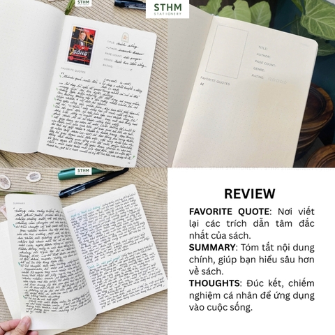 Sổ tay may chỉ bìa cứng PU A5 Nhật ký đọc sách Reading Jounal