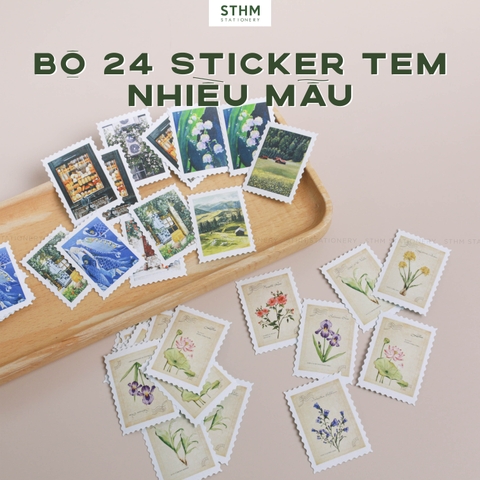 Giấy tự dính (sticker) hình con tem bộ 24 cái