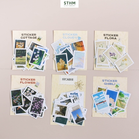 Giấy tự dính (sticker) hình con tem bộ 24 cái