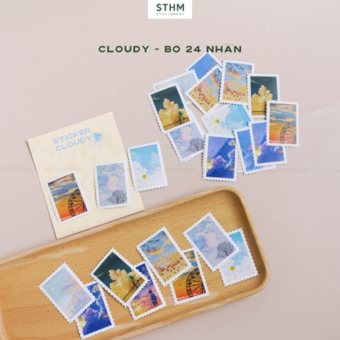 Giấy tự dính (sticker) hình con tem bộ 24 cái