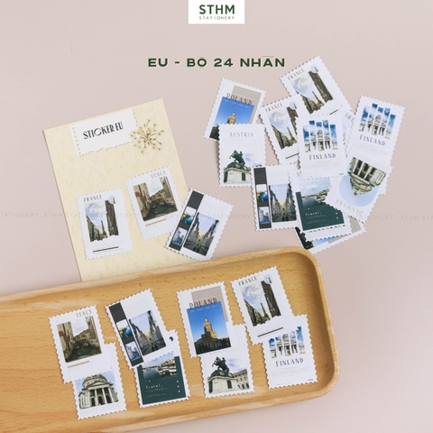 Giấy tự dính (sticker) hình con tem bộ 24 cái