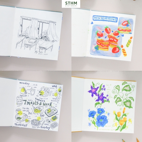Sổ tay may chỉ bìa cứng bọc vải The.r Sketchbook giấy kem 190gsm