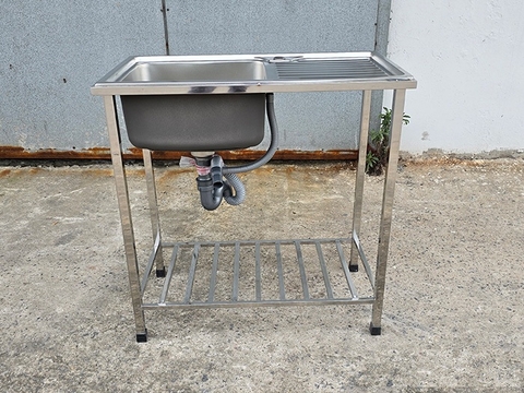 Chậu rửa bát inox có chân, 1 hố 1 bàn,