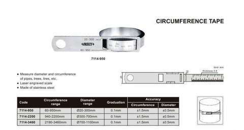 Thước đo đường kính và chu vi Insize 7114-950 60~950mm