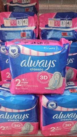 BĂNG VỆ SINH ALWAYS CLASSIC SIZE 2 
SIÊU THẤM HÚT CÓ CÁNH 9 MIẾNG