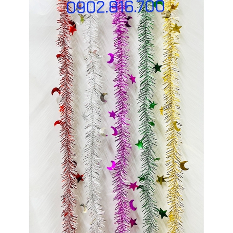 Set 5 Dây kim tuyến đính hình ngôi sao và mặt trăng nhiều màu sắc phụ kiện trang trí cây thông noel ngày lễ Giáng sinh