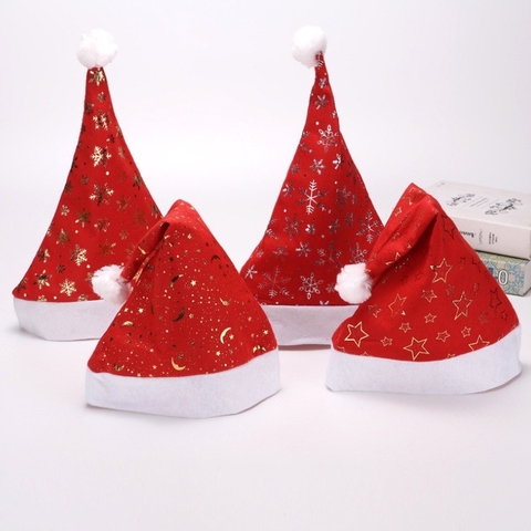 Nón Noel vải họa tiết bông tuyết trăng sao nhũ vàng nhũ bạc phụ kiện trang phục noel ngày lễ giáng sinh